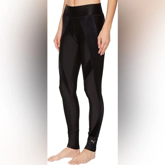 Puma “Explosive Tights” | Black Leggings w/ Velvet Side Accents | Size Medium - Picture 9 of 10